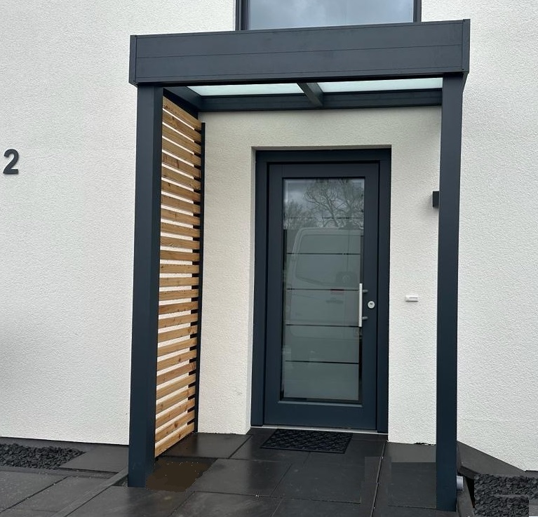 Eingangsdach 1,75 x 0,9 m Kubus-Optik mit Seitenteil