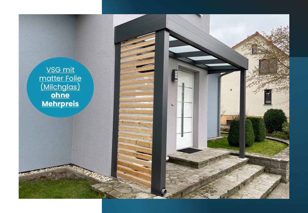 Eingangsdach 2,0 x 0,9 m Kubus-Optik mit Seitenteil