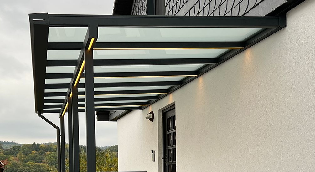 Eingangsdach mit LED-Beleuchtung 1,5 x 1,5 m